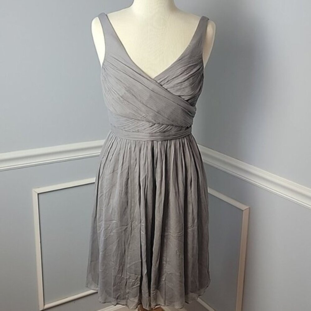 J.CREW 100% Silk Chiffon Heidi Gray Formal Prom Sleeveless Wedding Party Dress 8